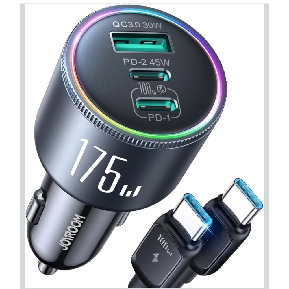JOYROOM 175W USB C Car Charger Fast Charging, 3-Port Car Phone Charger PD100W+45